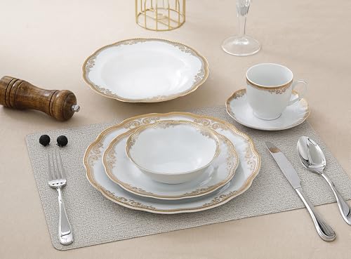 Lorren Home Trends Catherine Gold 24-Piece Porcelain Dinnerware Set