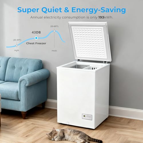 Image of Antarctic Star Chest Freezer 3.2 Cubic Feet Low-Temperature Freezer,14℉ to -40℉ with 2 Removable Baskets, Free Standing Top Open Door Deep Freezer, 7 Level Adjustable Temperature, White