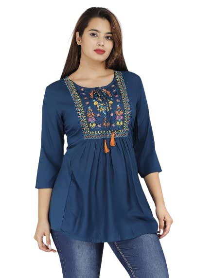 Image of Ganga febtex Women's Rayon Embroidered Short Kurti /Tops