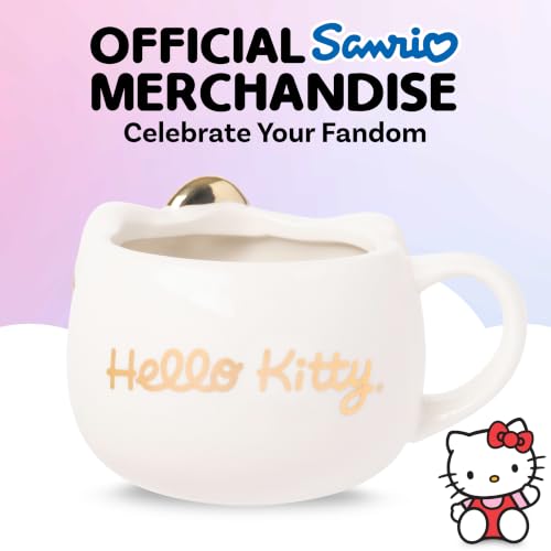 Image of Silver Buffalo Sanrio Hello Kitty Gold Chrome Bow, 3D Sculpted Mug, 20oz | Reflective Finish, Ceramic, 0.59 Liters