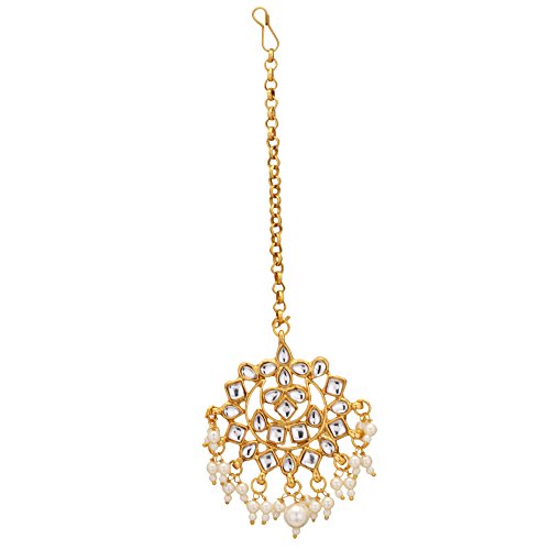 Jwellmart Women's Diva Collection White Kundan Stone Faux Pearl Rani Haar Necklace Earrings Set4