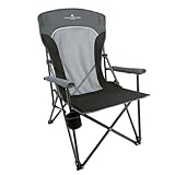 Black Sierra Camping Chair – Folding Portable Lawn & Beach Chair with Padded Hard Armrest, Mesh Vented Back, Cup Holder, Carry Bag – Supports 300 lbs for Sports & Backyard