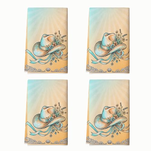 Juego de 4 toallas de cocina, estilo rústico, clásico, flores, para verano, color amarillo, pastel, secado reutilizable, accesorios de cocina, decoración de cabina, 16 x 24 pulgadas