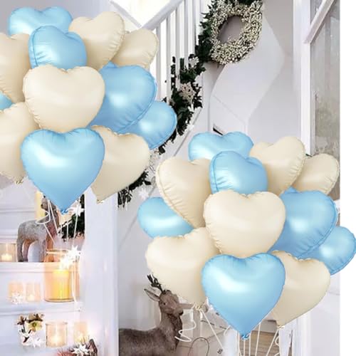 Image of Baby White Heart Balloons,18 Inch Baby Blue Helium Foil Love Heart Shaped Balloons for Birthday Party Bridal Engagement Wedding Anniversary Baby Shower Valentines Decorations 12Pcs