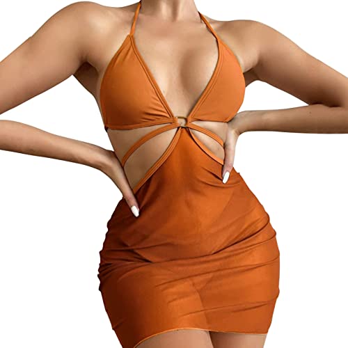 Maillot de bain pour femme push-up fendu marron contre le manque de maintien en L