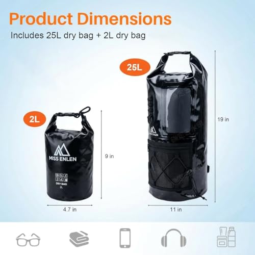 Image of Waterproof Dry Bag 500D PVC Roll Top Dry Sack with 3 Carrying Ways, Lightweight Waterproof Bag for Kayaking, Swimming, Boating, Paddle Boarding, Hiking, Beach (Black, 27L)