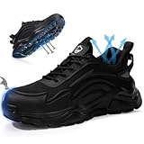 KGJIANDA Steel Toe Tennis Shoes for Men Steel Toe Shoes for Men Women Lightweight Work Sneakers Comfortable Construction Safety Sneakers Indestructible Work Shoe Puncture Proof Tennis Shoe Black