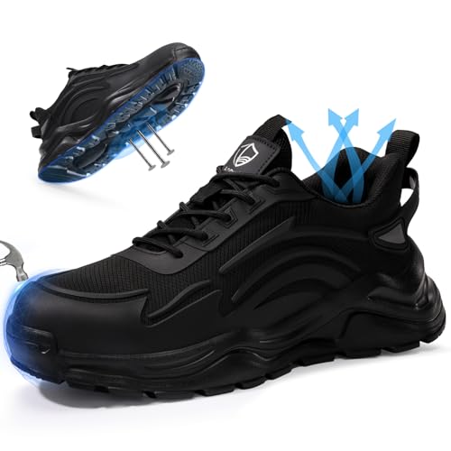Steel Toe Tennis Shoes for Men Steel Toe Shoes for Men Women Lightweight Work Sneakers Comfortable Construction Safety Sneakers Indestructible Work Shoe Puncture Proof Tennis Shoe