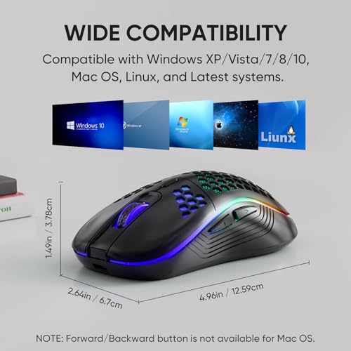 Image of MELOGAGA Wireless Gaming Mouse RGB Rechargeable Lightweight Honeycomb Black | 7-Color LED Light, 4 DPI Levels, USB-C Recharge & Stable 2.4G Wireless for PC Mac Laptop Desktop Computers