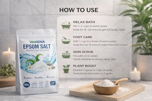 Image of Epsom Salt 900 gm | Pure Magnesium Sulfate for Bath, Muscle Relaxation, Foot Soak, Spa Therapy & Plant Care
