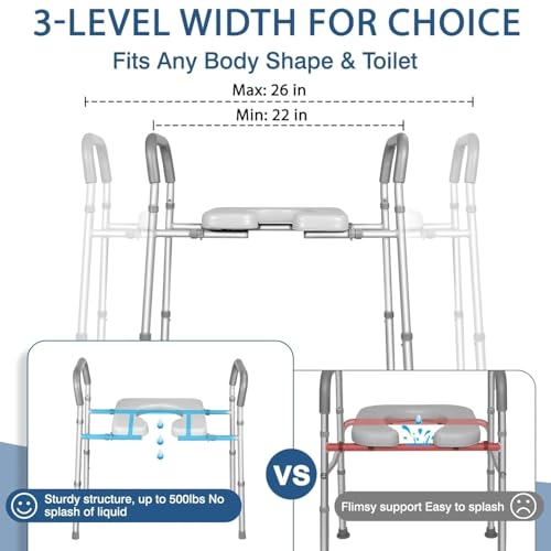 Image of VEAYVA SafeSeat 3-in-1 Raised Toilet Seat, Portable Commode Chair & Toilet Safety Rails for Elderly and Disabled | Height Adjustable, Soft Cushioned Seat, Suction Vacuum Legs, Heavy Duty Bathroom Safety Aid