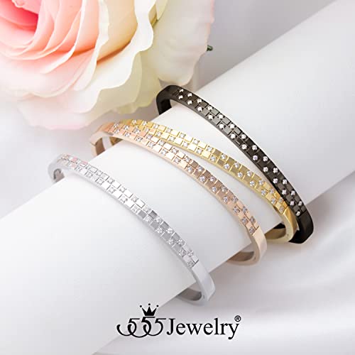 555Jewelry Luxury ‎Stainless Steel Cubic Zirconia Cuff Hinged Bangle Bracelets For Women, Dainty ‎Bangles For Girls, Designer Inspired Cuff Bangle Bracelets, Silver #TOP6