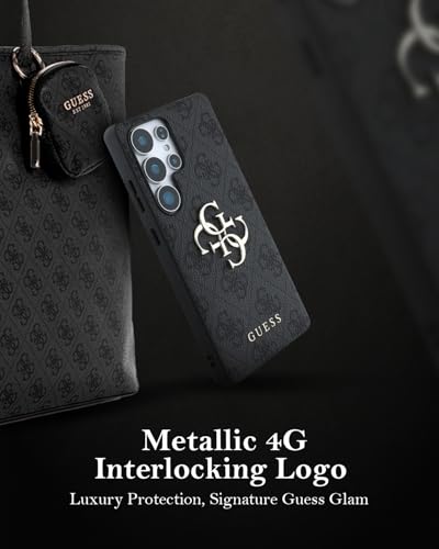 Image of CG MOBILE Guess [Official Licensed] 4G PU Case with Big 4G Logo & Classic Logo Protective Case /Cover Designed for Galaxy S25 Ultra - Black