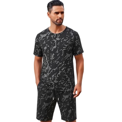 Survêtement court tropical t-shirt et short noir grande taille homme
