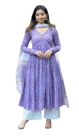 Nermosa Women Printed Anarkali Kurta and Pant Set with Dupatta