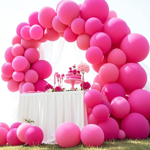 Image of Hot Pink Balloons 12 inch,70pcs Magenta Latex Party Balloons for Valentine's Day Wedding Engagement Bridal Bachelorette Tropical Party Decorations