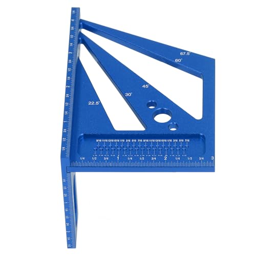 3D Multi Angle Measuring Ruler 45/90 Degree Aluminum Alloy Woodworking Square Protractor for Engineer Carpenter Red (Blue)