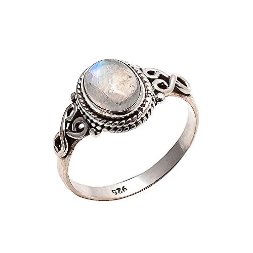 Avicrafts Rainbow Moonstone Ring 925 Sterling Silver Statement Ring For Women Handmade Rings Gemstone Christmas Promise Ring Size US 6 Gift For Her2