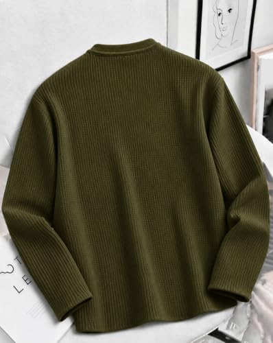 AUSK Store AUSK Men's Waffle Texture Henley T-Shirt Green - Image 4