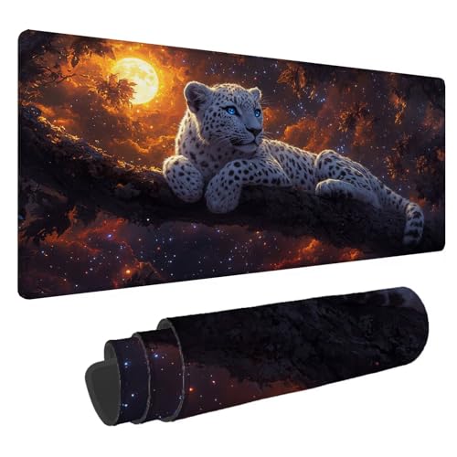 Mauspad Mond Große Schreibtischunterlage Leopard Mousepad XXL 600x300x4mm Gaming Mauspad Verbessert Präzision und Geschwindigkeit, Genähten Kanten Tischunterlage für PC Büro Laptop Computer A-440
