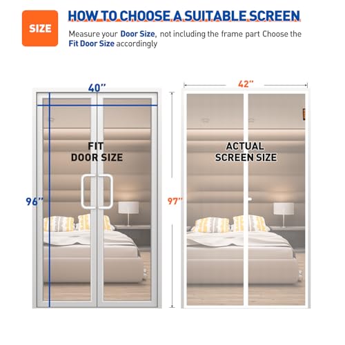 Image of MAGZO Magnetic Screen Door Fits Door Size 40 inchx 96 inch, Hands-Free White | 42 inch x 97 inch Heavy Duty Door Screen Magnetic Closure & Windproof Fastener, Pet Friendly Hands-Free Entry Screen Door Magnets