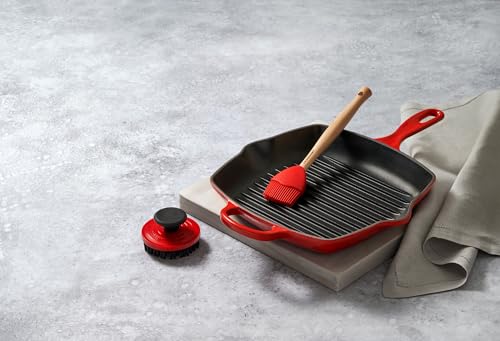 Foto von LE CREUSET Signature Gusseisen-Grillpfanne, Quadratisch, 26 cm, Für alle Herdarten inkl. Induktion geeignet, 2,86 kg, Kirschrot, 20183260600422