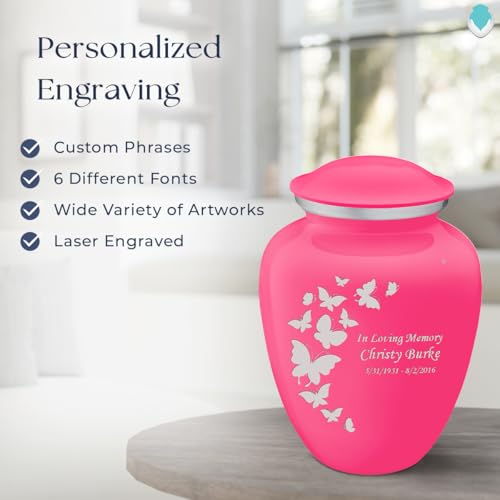 Image of Geturns - Adult Personalized Butterfly Cremation Urns for Human Ashes I Large Bright Pink Funeral Urn for Men and Women I 200 lbs