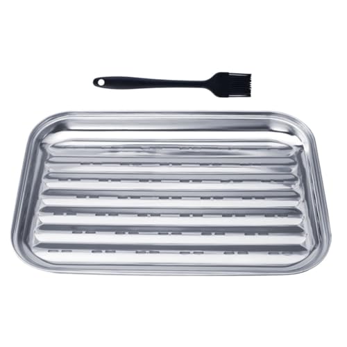 Abaodam 1juego Plato De Barbacoa De Acero Inoxidable con Cesta De Malla y Brocha De Bandeja De Cocina para Uso Interior y Exterior Reutilizable y Duradera para Asar y Verduras