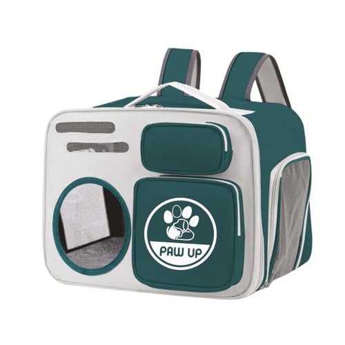 Bolsa Transporte Pet para Gatos 40x30x26 cm,Mochila em Tecido Oxford Respirável e Resistente, Espaçosa, com Ventilação, Alças Ergonômicas e Bolso Externo, Ideal para Viagens e Passeios (Verde)