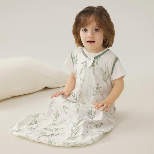 Image of Duomiaomiao 3-Pack Baby Sleep Bag, 100% Organic Cotton Lightweight Wearable Blanket, Breathable Comfy Toddler Sleeping Sack (0.5tog Green Leaves, Small)