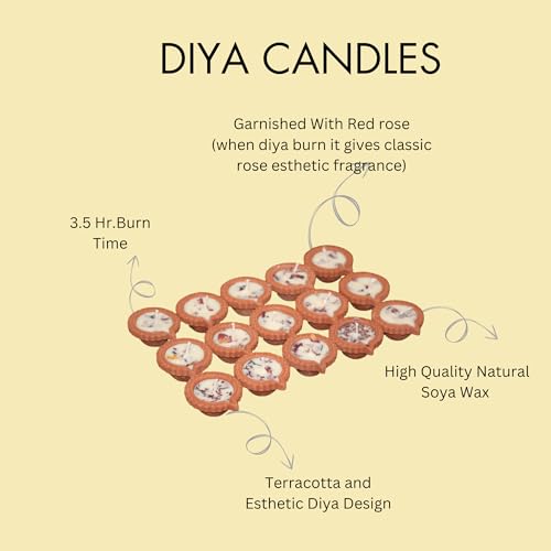 Image of Soy Wax Diya Candle to Decor Your Home, Handcrafted & Long Lasting Rose Candles, Ideal for Diwali, Weddings and Celebrations (Pack of 15)