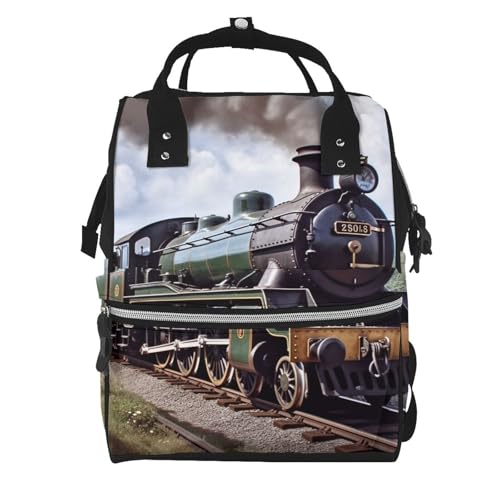Sac à dos à langer Locomotive noir multifonction grand format pour voyage et maternité