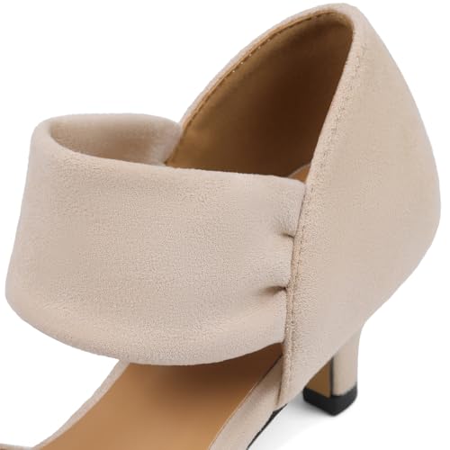 Image of Pointed Toe Low Kitten Heels Women Ankle Strap Slip on Pumps | Closed Toe, 2.2 Inch short heels,Synthetic Upper /Suede,Bridal Dress Shoes - 8 Colors, Wedding, Party and Formal Events