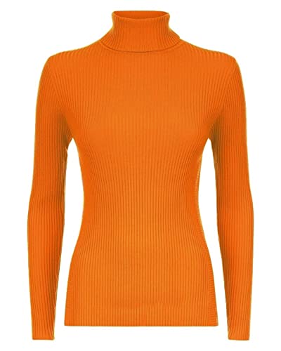 Image of VEARZ® Womens Turtle HIGH Neck Jumper ! Ladies Long Sleeves Polo ROLL Neck Tops Ribbed Stretchy Pull Over Sweater Orange-16-18