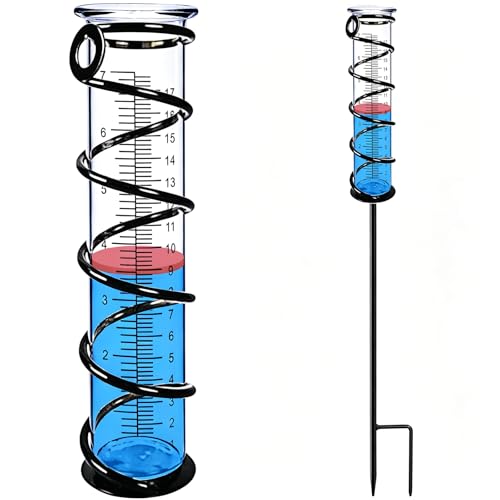 Rain Gauge, Rain Gauge Outdoor, Rain Gauges Outdoors Best Rated for Yard with Stake, Rain Water Meter Measuring with Metal Frame, Decorative for Garden, Deck, Lawn, Landscape