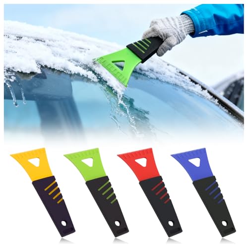 VKQTS 4PCS New Ice Scrapers for Car Windshield,Portable Car Windshield Scraper for Ice and Snow with Non-Slip Handle & Non-Scratch Scraper Heads,Winter Essentials Cars ICES Scrapers