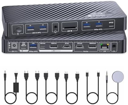 AV Access 8K KVM Switch 2 Monitors 2 Computers for Laptop & Desktop, 100W USB-C Charge for Laptop, Ethernet, Docking Station Dual Monitor 8K@60Hz/4K@165Hz, 4xUSB 3.2, Audio, SD, Wired Remote Control