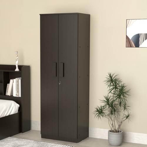 Image of Duo S Engineered Wood 2 Door Wardrobe for Bedroom | Compact Clothes Storage Cabinet with Multiple Shelves | Space Saving Cupboard | 1 Year Warranty - Wenge