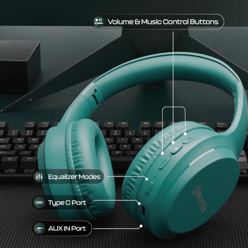 Image of Geonix Audicle Air Wireless Over-Ear Headphones - 70Hrs Playtime, Bluetooth 5.4 + AUX Dual Mode, Dual Device Pairing, Type-C Fast Charging, Comfortable Over Ear Headset (Teal Green)