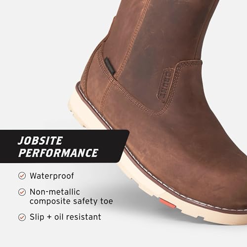 The BRUNT Bolduc (Comp Toe) - Brown - 9" Waterproof Pull-On Wellington Wedge Work Boot - EH Rated - Slip + Oil Resistant - Adjustable Width System3