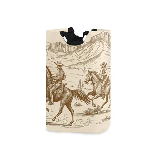 Image of WELLDAY Laundry Hamper with Handle Western Desert Cowboy Laundry Baskets Foldable Dirty Clothes Basket Large Storage Laundry Organizer