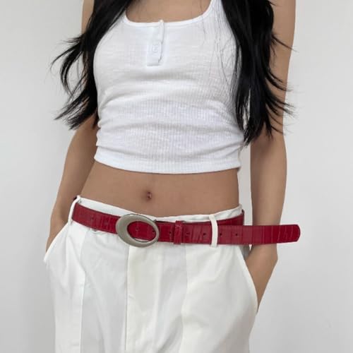 Western Cowgirl Belt for Women - Star Buckle Vintage Leather Waist Belt for Jeans & Dresses-Red2