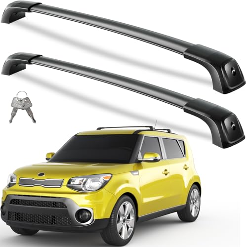 Wonderdriver 330lbs Lockable Roof Rack Cross Bars Compatible with Kia Soul 2014 2015 2016 2017 2018 2019 Without Side Rails,Heavy Duty Aluminum Roof Rails Crossbars Cargo Black Rooftop Cargo Luggage
