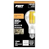 Feit Electric High Lumen A23 LED Light Bulb, Clear Glass Filament, 4060 Lumens, 300W Equivalent, 3000K Bright White, 17,000-Hour Lifetime, Ideal for Commercial or Residential Use, OM300/CL/830/FIL