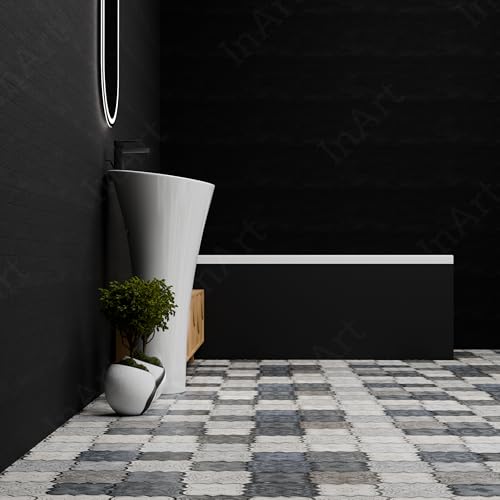 Image of InArt One Piece Ceramic Pedestal Free Standing Round Wash Basin for Living Room and Bathroom (15 x 15 x 32 Inch, White)