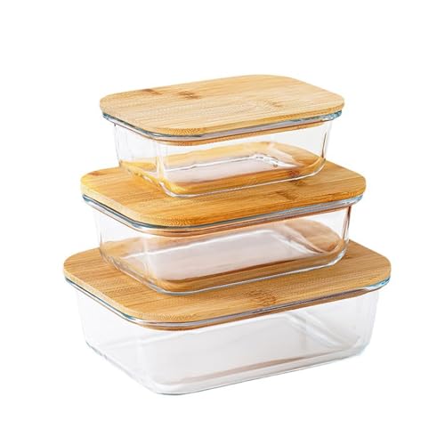 Cobenga Meal Prep Glass Food Storage Containers, 3 Size Eco-friendly Food Containers with Airtight Bamboo Lids, Reusable Nesting Glass Meal Prep Containers, Airtight Lunch Box Microwave and Oven Safe