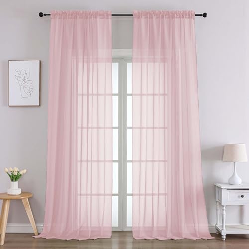 Image of Chyhomenyc Blush Pink Sheer Curtains 96 Inches Long 2 Panels, Light Filtering Blush Pink Curtains for Living Room, Soft Gentle Voile Rod Pocket Bedroom Window Drapes, 59Wx96L Inch, 2PCS