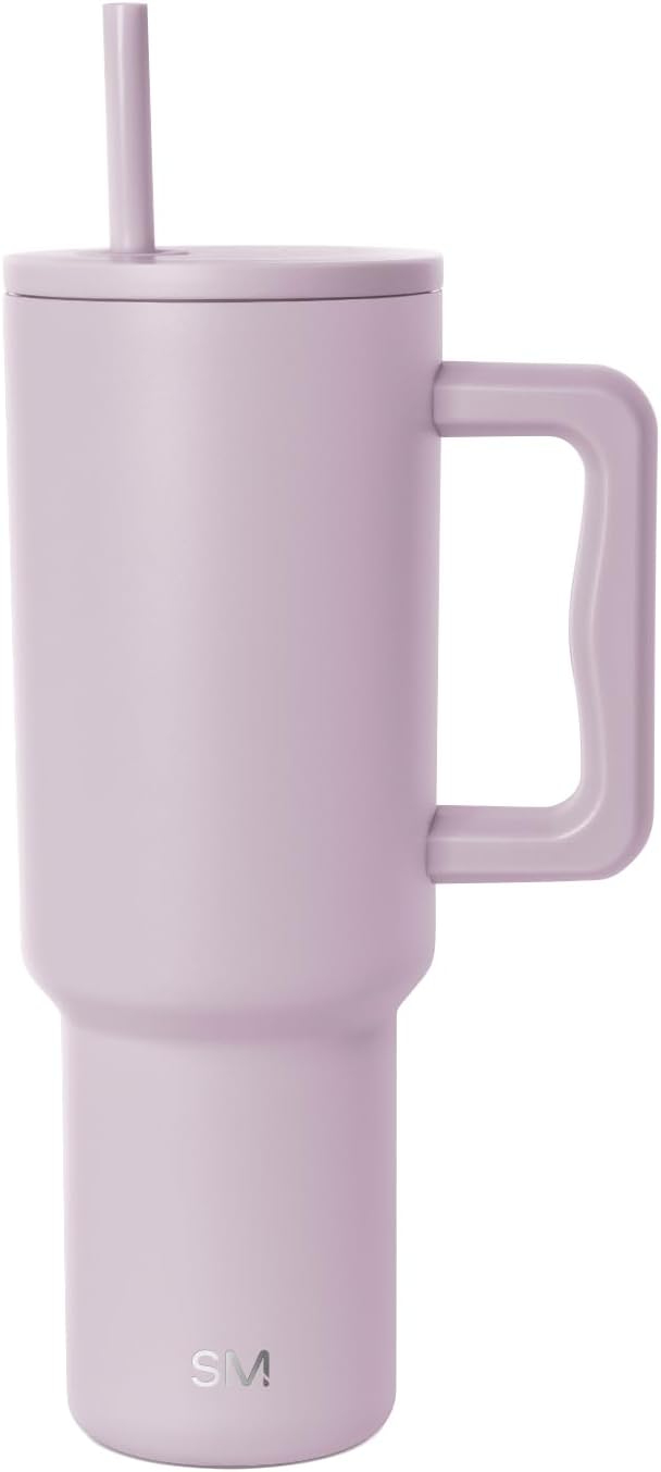 Tumbler 40 oz with Handle and Straw | Insulated Stainless Steel Water Bottle Iced Coffee Cup Travel Mug | Gifts for Women & Men | Trek | 1180ml | Lavender Mist
