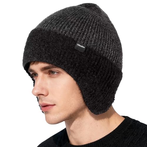 YSNeoBrim Winter Fleece Line Beanie with Earflap for Men Women Outdoor Warm Thermal Knitted Hat Stocking Caps (US Alpha One Size YS-ER-Gary)