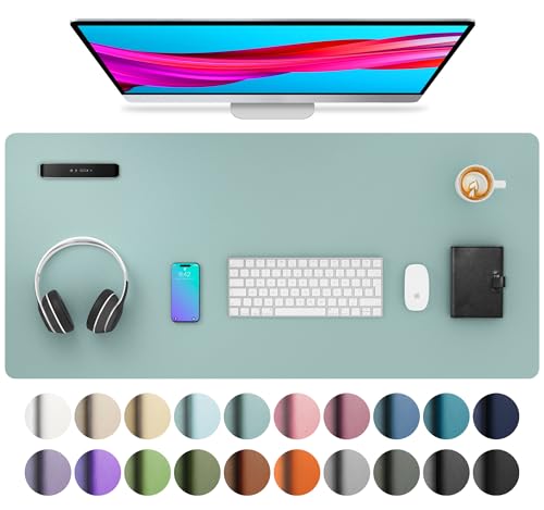 Image of Aothia Leather Desk Pad Protector, Mouse Pad, Office Mat, Non-Slip PU Leather Blotter, Laptop Pad, Waterproof Writing Pad for Office and Home (36 inch x 17 inch, Light Blue)